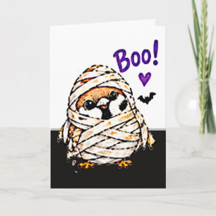Schattige Chibi Mus Vogel Halloween Mummie Pret Kaart