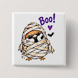 Schattige Chibi Mus Vogel Halloween Mummie Pret Vierkante Button 5,1 Cm