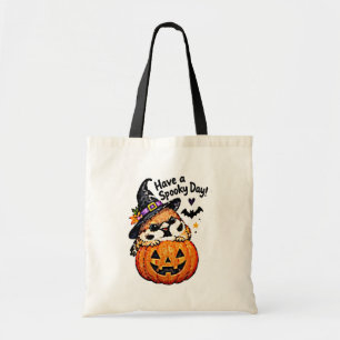 Schattige Chibi Mus Vogel Halloween Pompoen Tote Bag