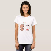 Schattige chibi panda beer, melk en mokka hart lie t-shirt (Voorkant volledig)