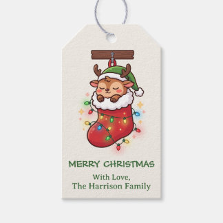 Schattige Chibi Rendier Kous Kerstmis Cadeaulabel