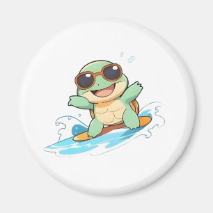 Schattige Chibi Schildpad Surfer Zomer Strand Desi Magneet