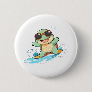 Schattige Chibi Schildpad Surfer Zomer Strand Desi Ronde Button 5,7 Cm