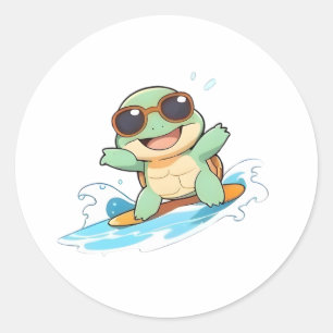 Schattige Chibi Schildpad Surfer Zomer Strand Desi Ronde Sticker