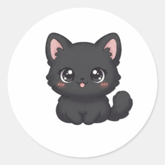 Schattige Chibi Zwarte Kat Kawaii Kitten Tong Ronde Sticker