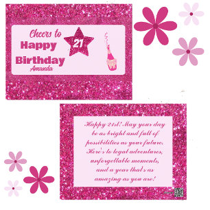 Schattige Chic Roze Glitter Proost 21 Happy Birthd Briefkaart