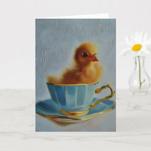 Schattige Chick op een Teacup AI Art Kaart