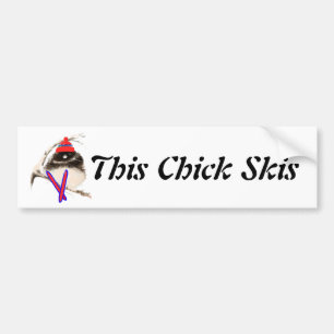 Schattige chick, skiën, kleine vogelsporten bumpersticker