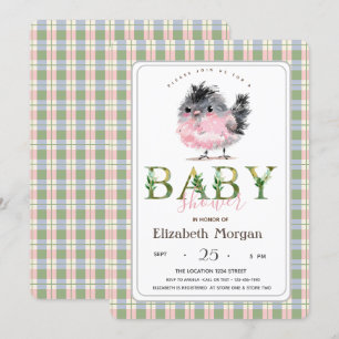 Schattige Chicken Green Roze Plaid Baby shower Kaart