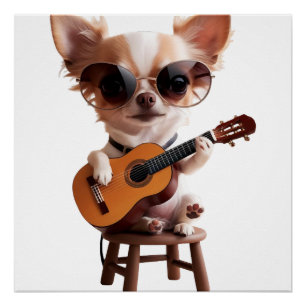 schattige Chihuahua die klassieke gitaar cartoon f Perfect Poster
