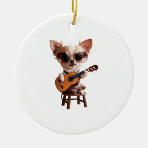 schattige Chihuahua die klassieke gitaar speelt ca Keramisch Ornament