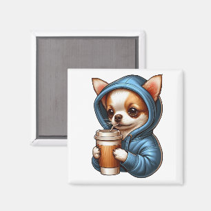 Schattige Chihuahua Drink koffie uit kopje Magneet