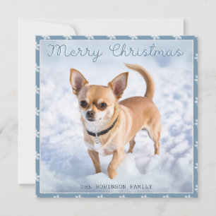 Schattige Chihuahua-hond in de sneeuw Mooie sneeuw Feestdagenkaart