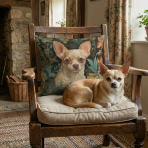 Schattige Chihuahua in William Morris stijl tuin Kussen