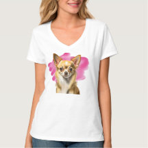 Schattige Chihuahua op Roze Wolk V-Hals T-shirt