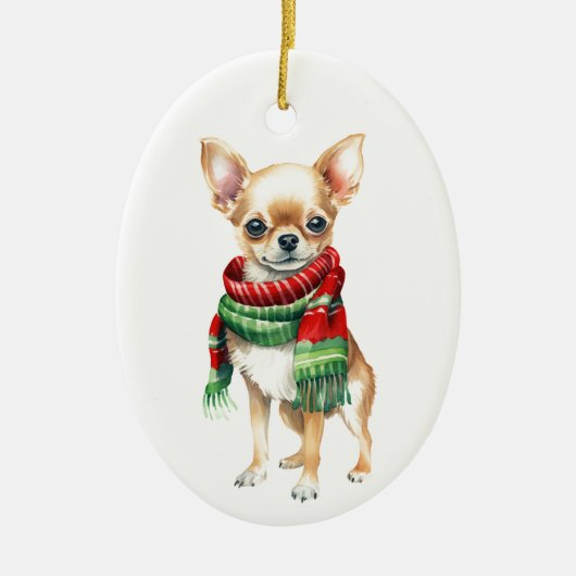 Schattige Chihuahua Ornament – Kleine Hond Kerstbo (Voorkant)