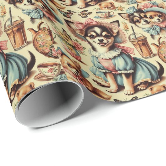 Schattige Chihuahua Puppy Schilderen Cadeaupapier (Rol Hoek)