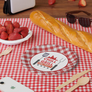 Schattige chill grill BBQ feest Papieren Bordje