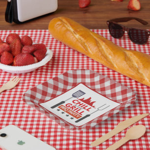 Schattige chill grill BBQ feest Papieren Bordje