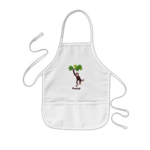 Schattige chimpansee in de jungle hangende cartoon kinder schort