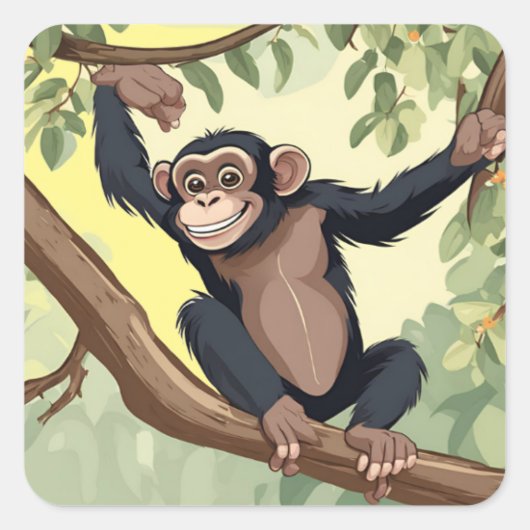 Schattige chimpansee vierkante sticker (Voorkant)