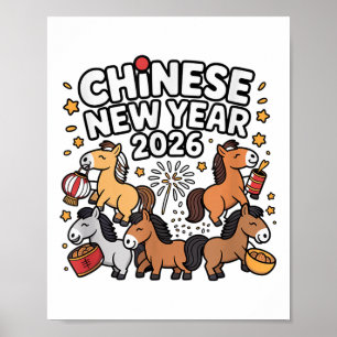Schattige Chinees Nieuwjaar 2026 Horse Zodiac Luna Poster
