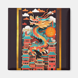Schattige Chinees Nieuwjaar Dragon Origami SqM2 Magneet