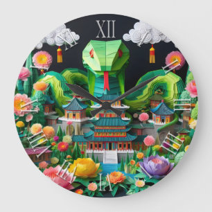 Schattige Chinees Nieuwjaar Snake Origami WC8 Grote Klok