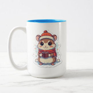 Schattige chipmunk gekleed voor de winter met een tweekleurige koffiemok
