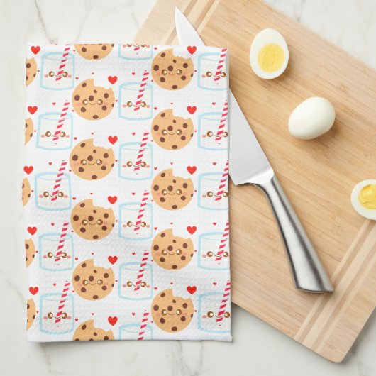 Schattige chocoladekoekje en melkglas theedoek (Quarter Fold)