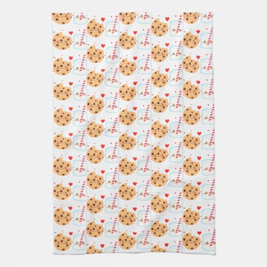 Schattige chocoladekoekje en melkglas theedoek (Verticaal)