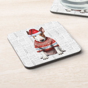 Schattige Christmas Bull Terrier Dog Woof Word Art Bier Onderzetter
