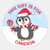 Schattige Christmas Penguin gepersonaliseerd gesch Ronde Sticker (Voorkant)