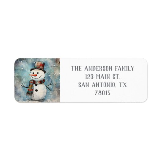 Schattige Christmas Snowman Retouradres Etiket (Voorkant)
