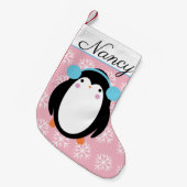 Schattige Chubby Penguin met Snowflakes Kleine Kerstsok (Voorkant (Hangend))