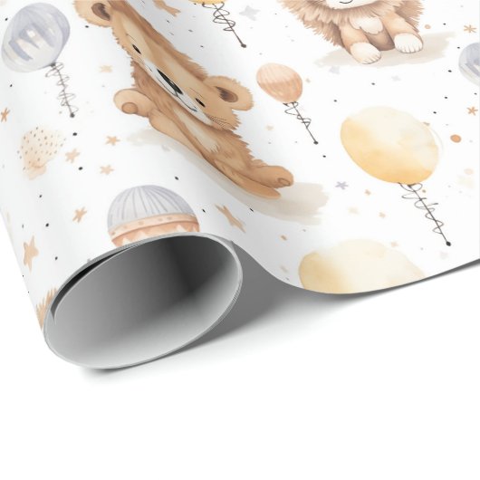 Schattige Circus Leeuwen ballonnen Patroon Baby sh Cadeaupapier (Rol Hoek)