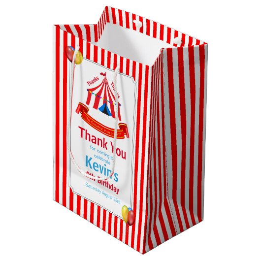 Schattige Circus Verjaardagsfeest Bedankt Red Medium Cadeauzakje (Voorkant Gekanteld)