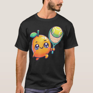 Schattige Citrus Tennis Sinaasappel Met Racket En T-shirt