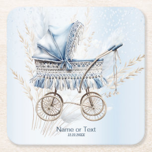 Schattige Classic Baby kinderwagen Blauw Bloemen F Vierkante Kartonnen Onderzetter