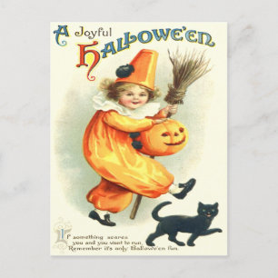Schattige clown Zwarte Kat Jack O Lantern Briefkaart