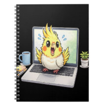 Schattige Cockatiel Vogel op Laptop Notitieboek