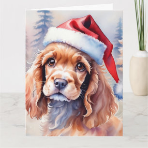 Schattige Cocker Spaniel in een Santa Hat-Waterver Kaart