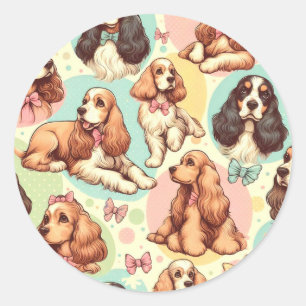 Schattige  Cocker Spaniel Naadloos Patroon Ronde Sticker