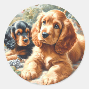Schattige Cocker Spaniel schilderij Ronde Sticker