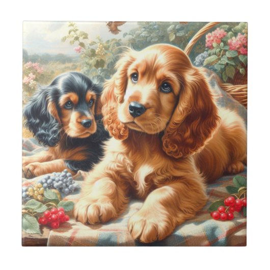 Schattige Cocker Spaniel schilderij Tegeltje (Voorkant)
