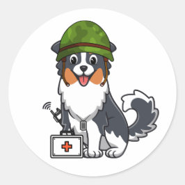 Schattige Collie Dog Dragen legerhelm Ronde Sticker