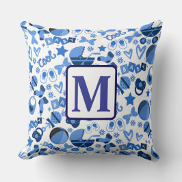 Schattige cool blauw Baby boy Nursery gepersonalis Kussen