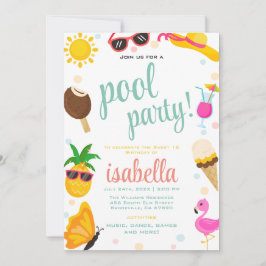 Schattige Cool Tropical Pool Party Zomerverjaardag Kaart