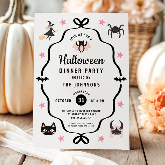 Schattige Coquette Halloween Dinnerparty Kaart