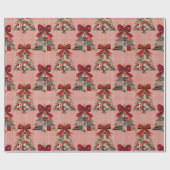Schattige coquette patchwork kerstbomen geruit cadeaupapier (Vlak)